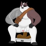 anthro balls crouching cybernetics feces fur genitals litter_box litter_box_usage machine male penis pooping scatplay solo conditional_dnp notkastar cartoon_network mao_mao:_heroes_of_pure_heart badgerclops badger cyborg mammal mustelid musteline filth 1:1 alpha_channel