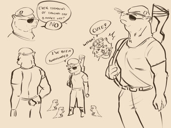 anthro beret bottomwear clothed clothing eyewear fully_clothed group gun hat headgear headwear male new_vegas ranged_weapon rifle shirt simple_background speech_bubble standing sunglasses t-shirt tan_background text topwear toy weapon wearing_hat wearing_sunglasses n1ceratt fallout microsoft craig_boone dinky_the_t-rex the_courier_(fallout) bear felid mammal pantherine tiger 4:3 english_description english_text monochrome multiple_scenes