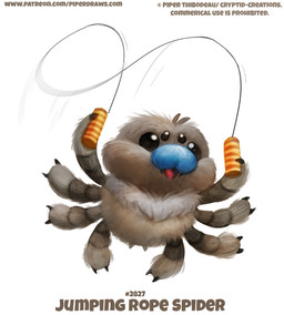4_eyes 8_legs ambiguous_gender beady_eyes black_eyes blue_body claws fangs feral grey_body humor jump_rope jumping midair multi_eye open_mouth open_smile pun simple_background smile solo teeth text visual_pun white_background piper_thibodeau arachnid araneomorph arthropod jumping_spider spider digital_media_(artwork) digital_painting_(artwork) english_text painting_(artwork) url