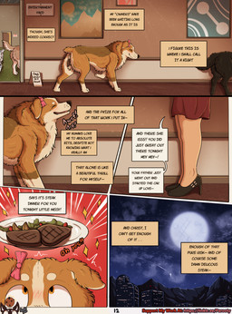 animal_genitalia animal_vulva anus barking beef bow_ribbon canine_genitalia canine_vulva city city_background cityscape denver_(colorado) dialogue female feral fluffy food genitals hallway light meat moon moonlight narration neck_tuft nub_tail painting_(object) side_view smile steak text tuft vulva walking parooty background_character mey_(parooty) australian_shepherd canid canine canis domestic_dog herding_dog human mammal pastoral_dog sheepdog comic english_text hi_res