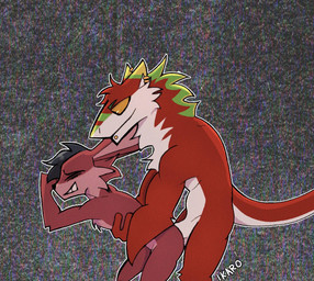 anal anal_penetration anthro fur male male/male orgasm penetration red_body red_fur size_difference text ikaro aaron_(aaronrtz) yoru_(yoru_dw) lagomorph leporid mammal rabbit sergal english_text hi_res watermark