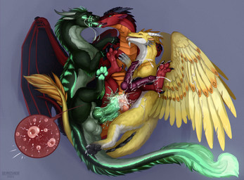 2_penises anal anal_penetration animal_genitalia animal_penis balls barbel_(anatomy) bodily_fluids claw_fingers claws colored_cum cum cum_in_ass cum_in_vagina cum_inflated_belly cum_inflation cum_inside cum_on_wings cum_splatter cutaway double_penetration equine_genitalia equine_penis excessive_cum excessive_genital_fluids feathered_wings feathers feral flesh_whiskers french_kissing fur genital_fluids genital_slit genitals green_body green_fur group group_sex herm horn hybrid_genitalia hybrid_penis impregnation impregnation_view inflation intersex intersex/male intersex_penetrated kissing knot knotted_equine_penis knotted_penis licking male male_penetrating male_penetrating_intersex male_penetrating_maleherm maleherm maleherm/male maleherm_penetrated mane mixed_cum_impregnation multi_genitalia multi_penis multiple_impregnation multiple_ova multiple_penetration muscular muscular_intersex muscular_male muscular_maleherm orgasm ovum paired_penetration pawpads penetration penis pregnant pregnant_herm pregnant_intersex pregnant_maleherm red_body red_scales scales sex sheath snout sperm_cell tail threesome toe_claws tongue trio unusual_bodily_fluids unusual_cum unusual_genital_fluids vaginal vaginal_penetration ventral_scales wings yellow_body yellow_feathers deanosaior european_mythology mythology cloudspotter_(character) jayv_(yellowbananafeathers) sycamore_(wanishi) dragon eastern_dragon feathered_dragon feathered_scalie furred_dragon furred_scalie mythological_creature mythological_scalie scaled_dragon scalie western_dragon hi_res herm_(lore)