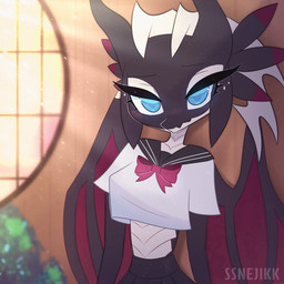 anthro areola big_breasts biped black_body blue_eyes blurred_background blush bottomwear breasts clothed clothing clothing_lift day detailed_background erect_nipples eyebrows female front_view half-closed_eyes happy light medium_breasts narrowed_eyes nipples non-mammal_breasts non-mammal_nipples red_body scales shirt shirt_lift skirt smile solo standing sunlight topwear ventral_scales white_body white_scales wide_hips window wings ssnejikk mythology yu-gi-oh! dragonmaid_sheou dragon dragonmaid_(yu-gi-oh!) duel_monster mythological_creature mythological_scalie scalie 1:1 2d_animation animated hi_res