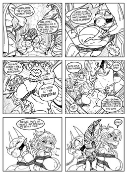 anthro ball_gag bdsm big_breasts biped blush bondage bound breasts dialogue dominant fantasy female fur gag gagged genitals horn humiliation male male/female nipples non-mammal_breasts nude restraints rope rope_bondage text vulva oddjuice mythology dragon kobold mythological_creature mythological_scalie scalie comic digital_media_(artwork) english_text hi_res monochrome