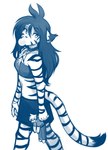 anthro bottomwear bubble_gum candy clothing dessert doll female food lollipop shirt skirt solo topwear conditional_dnp tom_fischbach twokinds flora_(twokinds) felid mammal pantherine tiger 2024 adobe_photoshop_(artwork) blue_and_white digital_media_(artwork) hi_res monochrome sketch