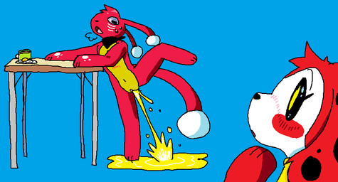 ambiguous_gender anthro blush bodily_fluids breath female furniture genital_fluids kerchief neckerchief neckwear on_one_leg panting peeing simple_background standing sweat sweatdrop table urine urine_on_ground urine_pool urine_stream watersports speedcoredandy digital_media_(artwork) microsoft_paint_(artwork) shaded trans_(lore) trans_man_(lore)