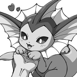:3 ambiguous_gender blush disembodied_hand feral fin glistening glistening_body hand_under_chin heart_symbol offscreen_character open_mouth paws smile solo tail noye nintendo pokemon eeveelution generation_1_pokemon pokemon_(species) vaporeon 1:1 2025 digital_drawing_(artwork) digital_media_(artwork) greyscale hi_res monochrome