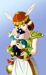 anthro blush duo female hug male valkyrie maple_(artist) mappy the_legend_of_valkyrie mappy_(character) human mammal mouse murid murine rodent hi_res