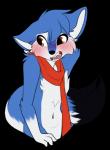 anthro blue_body blue_fur blush fur male navel orange_eyes simple_background solo transparent_background white_body white_fur freeze-pop88 canid canine fox mammal alpha_channel