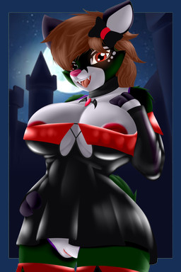 anthro breasts clothed clothing fangs female hair looking_at_viewer smile solo teeth glacialpain maydendressup deer mammal vampire absurd_res alpha_channel hi_res