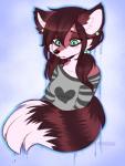 anthro blush clothed clothing ear_piercing female fur hair piercing simple_background solo nanokyuu canid canine mammal