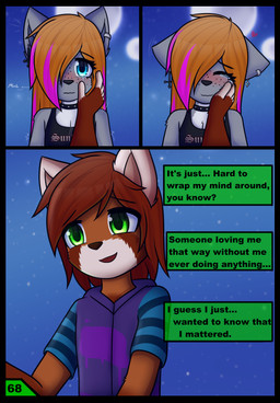 adolescent alternative_fashion anthro black_border blush blush_lines bodily_fluids border crying dialogue duo emo eyelashes female freckled_face freckles long_eyelashes male motion_lines piercing punk speech_bubble tears text young dream_mirage axel_biersack kayla_kitsune ailurid canid canine canis fox hybrid mammal red_panda wolf english_text hi_res