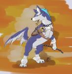 blue_body blue_fur chain claws fangs feral fur male pipe smoking smoking_pipe solo teeth weapon volac bandai_namco tales_of_(series) tales_of_vesperia repede canid canine canis domestic_dog mammal