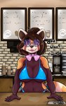 anthro beverage big_breasts bikini breasts clothing coffee dialogue female milk solo swimwear text two-piece_swimsuit zhibita i_mean_breast_milk starbucks tsuki_chan ailurid mammal red_panda 5:8 english_text hi_res meme