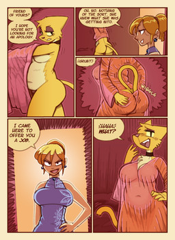 anthro belly blonde_hair border breasts dialogue duo female fur hair inside overweight speech_bubble text yellow_body yellow_border yellow_fur shyguy9 bethesda_game_studios microsoft oblivion prequel_adventure the_elder_scrolls katia_managan sigrid_(oblivion) felid feline human khajiit mammal 2025 absurd_res comic english_text hi_res