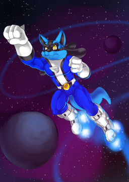anthro blue_body blue_bodysuit blue_clothing blue_fur blue_skinsuit blue_spandex bodysuit boots clothing cosmic_background flying footwear fur gloves handwear male rocket_boots shoes skinsuit solo space space_background spandex tight_clothing white_clothing white_gloves white_handwear yellow_eyes john_fell nintendo pokemon rukario71_(character) generation_4_pokemon lucario pokemon_(species) hi_res
