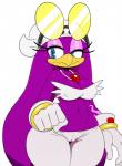 anthro beak blue_eyes bracelet breasts camel_toe cleavage clothed clothing crop_top eyewear female goggles half-closed_eyes jewelry midriff narrowed_eyes necklace nipple_outline non-mammal_breasts purple_body shirt simple_background solo standing thick_thighs topwear white_background wide_hipped_anthro wide_hipped_female wide_hips sssonic2 sega sonic_riders sonic_the_hedgehog_(series) wave_the_swallow avian babylonian_(sonic) bird hirundinid oscine passerine swallow_(bird) 2018 digital_media_(artwork) hi_res