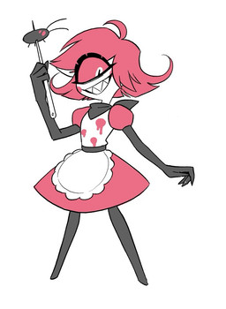 1_eye ambiguous_gender clothed clothing duo female feral maid_uniform sewing_machine simple_background uniform white_background enaic31 hazbin_hotel hellaverse niffty_(hazbin_hotel) arthropod blattodean cockroach cyclops demon demon_humanoid humanoid insect
