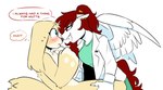 anthro blue_eyes blush duo ear_piercing fangs female hair piercing ponytail red_eyes teeth wings redxbacon friendship_is_magic hasbro my_little_pony mythology fan_character pebbles_(redxbacon) canid diamond_dog_(mlp) equid equine mammal mythological_creature mythological_equine pegasus