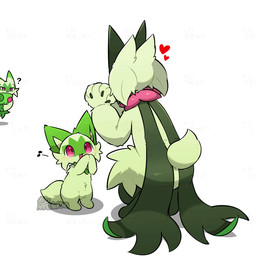 :3 ambiguous_anthro ambiguous_feral ambiguous_gender anthro being_watched biped cheek_tuft chest_tuft crouching cute_fangs dipstick_ears duo_focus ear_markings evolutionary_family facial_markings facial_tuft fangs featureless_feet feet feral fluffy fluffy_tail frill_(anatomy) fur green_body green_ear_tips green_ears green_fur green_tail group hands_together head_markings heart_symbol hearts_around_head kemono leg_tuft looking_at_another markings mask_(marking) monotone_tail multicolored_body multicolored_ears multicolored_fur musical_note musical_symbol neck_frill nude on_hind_legs open_:3 pink_eyes pupils quadruped question_mark short_tail simple_background standing symbol tail tail_motion tailwag teeth three-quarter_view trio tuft two_tone_body two_tone_ears two_tone_fur white_background tontaro nintendo pokemon felid feline floragato generation_9_pokemon mammal meowscarada pokemon_(species) sprigatito 1:1 2025 2d_animation animated colored digital_media_(artwork) frame_by_frame loop shaded short_playtime simple_shading watermark