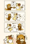 biped black_eyes black_nose brown_body chibi dot_eyes eating feral group kemono mask text white_body shi_nominmin setsubun ailurid canid canine fox mammal mustelid musteline red_panda stoat true_musteline weasel 2024 comic hi_res japanese_text