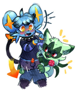 anthro assisted_exposure duo genitals humiliation linux_the_shinx male male/male pantsing penile_spines penis penis_humiliation pokemorph small_penis small_penis_humiliation lustylu nintendo pokemon felid feline floragato generation_4_pokemon generation_9_pokemon mammal pokemon_(species) shinx hi_res