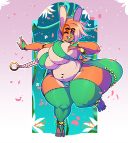 5_toes anthro big_breasts braided_hair breasts chest_tuft clothed clothing curvy_figure digit_ring eyebrows eyelashes feet female fingers fur hair huge_breasts jewelry legwear long_ears navel navel_piercing one_eye_closed orange_body orange_fur piercing raised_leg slightly_chubby solo thick_thighs thigh_highs toes tuft voluptuous white_body white_fur wide_hips mr.pink dulce_(mr.pink) lagomorph leporid mammal rabbit 2022 full-length_portrait hi_res portrait