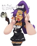 ahegao ambiguous_gender blue_eyes bodily_fluids breasts cleaning_tool clothing dialogue disembodied_hand drooling duo ear_piercing ear_play ear_ring ear_rub erogenous_ears eye_roll feather_duster female hair humanoid_pointy_ears long_hair looking_pleasured maid_uniform not_furry open_mouth orgasm_face petted_silly piercing pointy_ears ponytail purple_hair ring_piercing rubbing saliva simple_background text tongue tongue_out touching_ears uniform unusual_erogenous_zone white_background polyle shantae_(series) wayforward shantae genie human humanoid hybrid mammal 2017 english_text hi_res