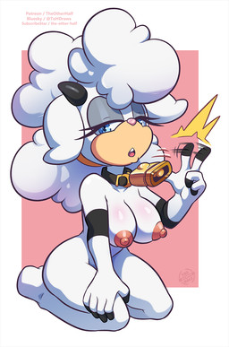 5_fingers anthro areola arm_markings bell bell_collar biped black_horn black_markings blue_eyes bluesky_handle breasts collar collar_only eyelashes female finger_markings fingers fur hair horn kneeling looking_at_viewer markings nipples nude nude_anthro nude_female open_mouth patreon_username pupils ring_(marking) subscribestar_username text white_body white_fur white_hair white_wool wool_(fur) the_other_half idw_publishing sega sonic_the_hedgehog_(comics) sonic_the_hedgehog_(idw) sonic_the_hedgehog_(series) lanolin_the_sheep_(sonic) bovid caprine mammal sheep 2026 hi_res