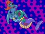 abstract_background breasts duo eye_patch eyewear female female/female genitals monster_girl_(genre) pussy split_form spread_legs spreading teeth tongue tongue_out thunderfap mana_(series) square_enix undertale undertale_(series) undyne humanoid mammal marine merfolk scalie undine 4:3 hi_res