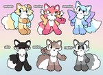 anthro black_body black_fur blue_body blue_fur brown_body brown_fur female fur grey_body grey_fur group male rainbow_background red_body red_fur simple_background smile yellow_body yellow_fur yakkotsuki canid canine fairy fox mammal absurd_res hi_res model_sheet