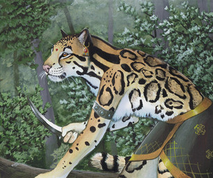 anthro breasts dagger detailed_background ear_piercing female holding_dagger holding_melee_weapon holding_object holding_weapon melee_weapon piercing sneaking solo tail weapon whiskers myenia clouded_leopard felid mammal pantherine