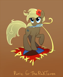 blonde_hair blue_eyes brown_body cutie_mark female feral flower hair hooves lock looking_up mouth_hold patch_(fabric) plant quadruped raised_hoof sewing_needle shield simple_background solo stitch_(sewing) tail tomatocoup friendship_is_magic hasbro my_little_pony equid equine horse mammal pony