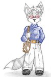 anthro briefcase clothed clothing eyewear glasses hair long_tail male short_hair solo tail reddragonkan canid canine fox grey_fox mammal urocyon traditional_media_(artwork)