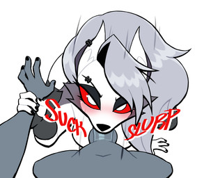 4_fingers anthro anthro_on_anthro anthro_penetrated anthro_penetrating anthro_penetrating_anthro anthro_penetrating_female arm_grab balls black_body black_claws black_clothing black_ears black_eyebrows black_eyeshadow black_fingerless_gloves black_fur black_gloves black_handwear black_nose blush bodily_fluids breasts cheek_tuft claws clothing contour_smear duo ear_piercing ear_ring erection eyebrow_piercing eyebrows eyelashes eyeshadow facial_piercing facial_tuft fellatio female female_anthro female_focus female_penetrated fingerless_gloves fingers first_person_view fur genitals gloves grey_body grey_fur grey_hair hair hair_over_eye half-closed_eyes hand_on_arm handwear inner_ear_fluff kneeling kneeling_oral_position kneeling_sex lidded_eyes long_hair looking_at_viewer looking_up looking_up_at_viewer makeup male male/female male_anthro male_penetrating male_penetrating_anthro male_penetrating_female male_pov mostly_nude mostly_nude_anthro mostly_nude_female motion_lines multicolored_body multicolored_ears multicolored_fur narrowed_eyes navel noisy_oral nude nude_anthro nude_male oral oral_penetration oral_with_eye_contact penetration penile penis penis_in_mouth piercing red_sclera ring_piercing saliva saliva_on_penis sex simple_background slurping solo_focus sound_effects standing standing_sex sucking tail text tuft white_background white_body white_breasts white_eyes white_fur white_inner_ear white_inner_ear_fluff lovetopullmicke hellaverse helluva_boss mythology loona_(helluva_boss) canid canid_demon canine demon hellhound mammal mythological_canine mythological_creature 2025 absurd_res digital_media_(artwork) hi_res