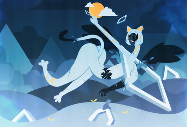 amputee anthro black_sclera claws cloak clothing dark_body dark_skin desert disability egyptian fangs female flying fur larger_female long_neck male male/female moon night piercing scar size_difference smaller_male star teeth white_body white_fur wings yellow_eyes shane_frost mythology felid human mammal mythological_creature mythological_sphinx hi_res