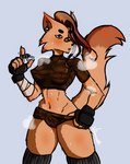 absurd_res anthro blush bodily_fluids breasts canid canine clothed clothing digital_drawing_(artwork) digital_media_(artwork) ear_piercing female flesh_tunnel fox fur gauged_ear hair hi_res looking_at_viewer mammal piercing soaked solo sweat tail vimneib_(artist) wet