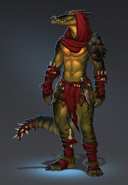 anthro arm_wraps armor bottomwear clothed clothing dagger facial_piercing feet foot_wraps green_body green_skin hood knife loincloth looking_at_viewer male melee_weapon navel nose_piercing piercing simple_background solo teeth weapon wraps skiba613 crocodile crocodilian reptile scalie 2018 digital_media_(artwork)