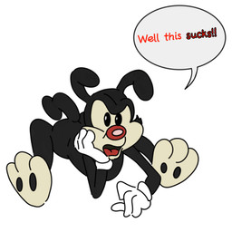 anthro bent_over black_body black_fur butt clothing dialogue fur gloves handwear lying male nude on_front open_mouth red_nose solo tan_body young young_anthro young_male noiretta animaniacs warner_brothers yakko_warner canid canine canis domestic_dog mammal 1:1