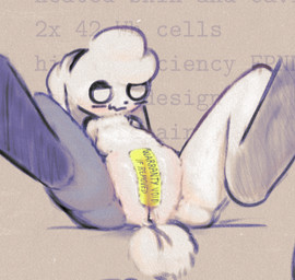 anthro digitigrade feet_up female genitals glistening glistening_genitalia looking_aside pin_(miii_cho) presenting presenting_vulva scut_tail short_tail solo spread_legs spreading sticker tail toony vulva miii_cho animate_inanimate lagomorph leporid mammal rabbit