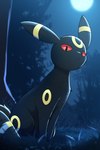 ambiguous_gender black_body black_eyes black_tail detailed_background feral frown grass looking_at_viewer markings moon mouth_closed multicolored_body multicolored_tail plant quadruped red_sclera solo tail yellow_markings yellow_tail rumine nintendo pokemon eeveelution generation_2_pokemon pokemon_(species) umbreon 2:3 hi_res