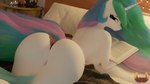 anthro anthrofied bed big_butt book butt candle clothed clothing female furniture hair holding_object horn long_tail looking_at_viewer looking_back lying multicolored_hair multicolored_tail on_bed on_front panties panties_only pillow rear_view solo tail tail_aside topless underwear underwear_only white_body loveslove friendship_is_magic hasbro my_little_pony princess_celestia_(mlp) equid equine horse mammal pony 16:9 3d_(artwork) 4k absurd_res digital_media_(artwork) hi_res widescreen