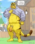 accessory anthro barazoku clothed clothing clothing_lift cock_ring flaccid foreskin genitals humanoid_genitalia humanoid_penis jewelry male outside partially_retracted_foreskin penis penis_accessory penis_jewelry tora_gy animal_crossing nintendo apollo_(animal_crossing) mott_(animal_crossing) tybalt_(animal_crossing) accipitrid accipitriform avian bald_eagle bird eagle felid lion mammal pantherine sea_eagle tiger