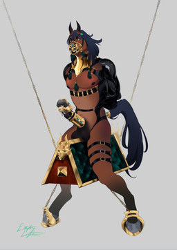 accessory angry anthro balls bdsm black_balls black_nipples bodily_fluids brown_body brown_fur clothing collar cuff_(restraint) cum dark_hair fur genital_fluids genitals gold_(metal) gold_collar gold_jewelry grey_eyes hair hooves jewelry latex latex_clothing male metal_collar metal_cuffs muzzle_(object) muzzled nipples penis penis_accessory penis_jewelry restraints solo straps straps_across_chest tassels wooden_horse_(device) emptylighter equid equine horse mammal hi_res