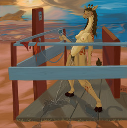 anthro anthro_peeing beach biped blep blush bodily_fluids brown_body brown_fur brown_hair brown_pubes clear_urine detailed_background eyes_closed female female_peeing fur genital_fluids hair hairy_vulva hooves horn long_neck markings navel nude nude_anthro nude_female ossicone outdoor_shower outside peeing peeing_in_shower peeing_on_ground peeing_outside pubes smile solo spots spotted_body spotted_fur standing standing_pee tongue tongue_out urine urine_on_ground urine_pool urine_stream watersports yellow_body yellow_fur valrionwrites giraffe giraffid mammal 2026 digital_media_(artwork) hi_res