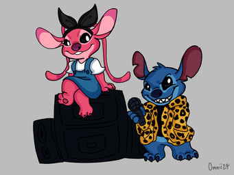 3_toes 4_fingers accessory animal_print antennae_(anatomy) antennae_markings black_eyes blue_body blue_claws blue_clothing blue_dress blue_fur blue_nose bottomless canon_couple claws clothed clothing dress duo electronics eyelashes feet female fingers fur grey_background grin hand_in_pocket head_tuft headband holding_microphone holding_object jacket leopard_print long_antennae looking_at_another male microphone overall_dress pawpads pink_antennae pink_body pockets pupils purple_claws purple_nose purple_pawpads shirt simple_background sitting smile speaker standing toes topwear tuft white_clothing white_pupils white_shirt white_topwear omnii34 cc-by-nc creative_commons disney friday_night_funkin' lilo_and_stitch nuimos angel_(lilo_and_stitch) stitch_(lilo_and_stitch) alien experiment_(lilo_and_stitch) 2021 digital_drawing_(artwork) digital_media_(artwork) hi_res signature