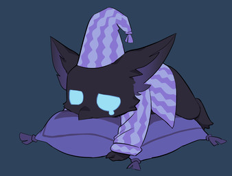ambiguous_gender anthro barefoot beak beak_closed big_ears biped black_beak black_body black_fur blue_eyes bodily_fluids bottomless bottomless_ambiguous bottomless_anthro clothed clothed_ambiguous clothed_anthro clothing crying empty_eyes feet fingers fur hat headgear headwear hollow_eyes hug hugging_object hugging_pillow lying mouth_closed nightcap on_front on_pillow pajamas pattern_clothing pattern_hat pattern_headgear pattern_headwear pattern_topwear pillow purple_clothing purple_hat purple_headgear purple_headwear purple_inner_ear purple_pajamas purple_topwear semi-anthro simple_background sleepwear solo tears topwear young young_ambiguous young_anthro dapong deadlock_(game) mythology valve rem_(deadlock) avian bird chimera dream_creature gryphon mythological_avian mythological_creature 2026 hi_res