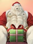 abs anthro blue_eyes candy candy_cane dessert dick_in_a_box food front_view fur gift holidays looking_at_viewer male muscular muscular_anthro muscular_male nipples pecs solo white_body white_fur adios christmas hazardbarzard felid lion mammal pantherine 2015 digital_media_(artwork) hi_res