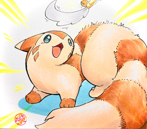 ambiguous_gender brown_body brown_fur cat_toy ears_back feral fur hanko kemono looking_up open_mouth paws pivoted_ears simple_background solo speed_lines starry_eyes tail tan_body tan_fur tuft white_background 0bon nintendo pokemon furret generation_2_pokemon pokemon_(species) 2026 hi_res shaded traditional_media_(artwork)