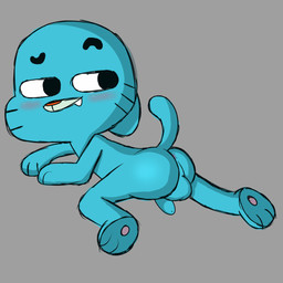 anthro anus balls blue_body blue_fur blush butt eyebrows flaccid foreskin fur genitals half-closed_eyes humanoid_genitalia humanoid_penis looking_back lying male male_anthro narrowed_eyes nude nude_anthro nude_male on_front pawpads penis perineum raised_eyebrow raised_tail smile solo tail young young_anthro young_male tenerius cartoon_network the_amazing_world_of_gumball gumball_watterson domestic_cat felid feline felis mammal 1:1 2015 hi_res